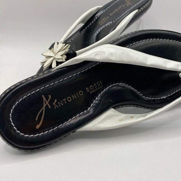 Antonio Bossi Size 8 Black White Leather Daisy Flower Sandals Size 8 NWT - Picture 5 of 8